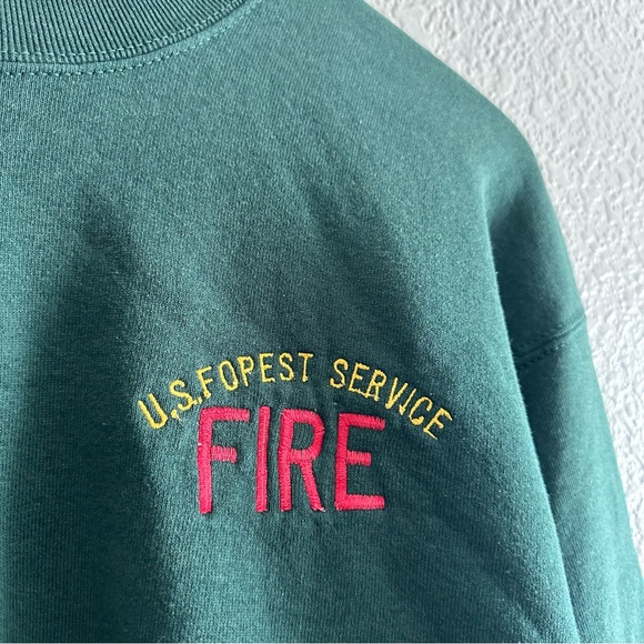 Vintage US Fire Service Sweatshirt Crewneck Pullover Green Sz Large Made in USA - Picture 3 of 6